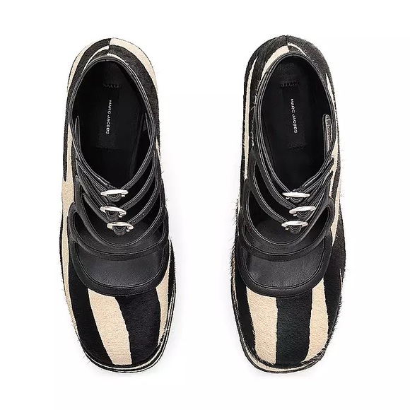 Marc Jacobs Kiki black tan zebra calf hair strappy chunky platform ankle boots - Picture 11 of 12